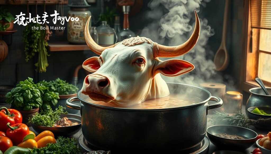 boiling process cow head cooking